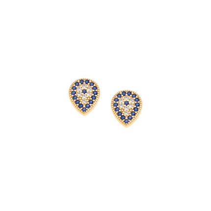 Σκουλαρίκια  επιχρυσωμένο ασήμι 925, μάτι σε σχήμα δάκρυ με λευκά και μπλε ζιργκόν