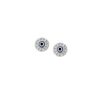 Σκουλαρίκια  ασήμι 925, μάτι στρογγυλό με ζιργκόν