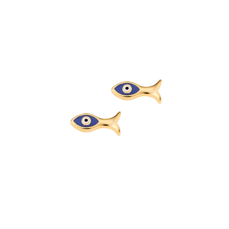 Σκουλαρίκια  επιχρυσωμένο ασήμι 925, μπλε ψαράκι με μάτι και σμάλτο