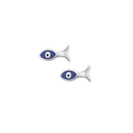 Σκουλαρίκια  ασήμι 925, μπλε ψαράκι με μάτι και σμάλτο