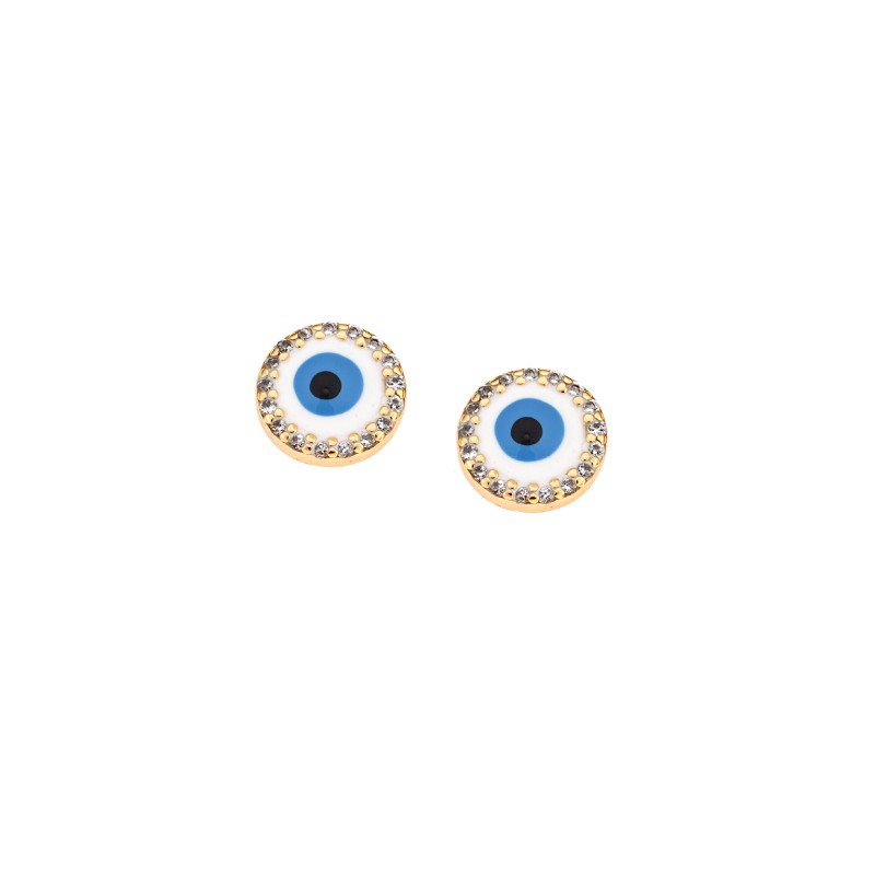 Σκουλαρίκια  επιχρυσωμένο ασήμι 925, γαλάζιο ματάκι με ζιργκόν και σμάλτο