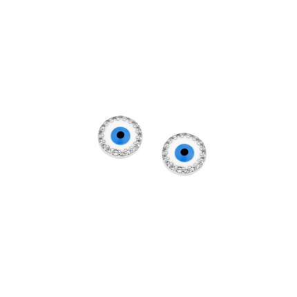 Σκουλαρίκια  ασήμι 925, γαλάζιο ματάκι με ζιργκόν και σμάλτο
