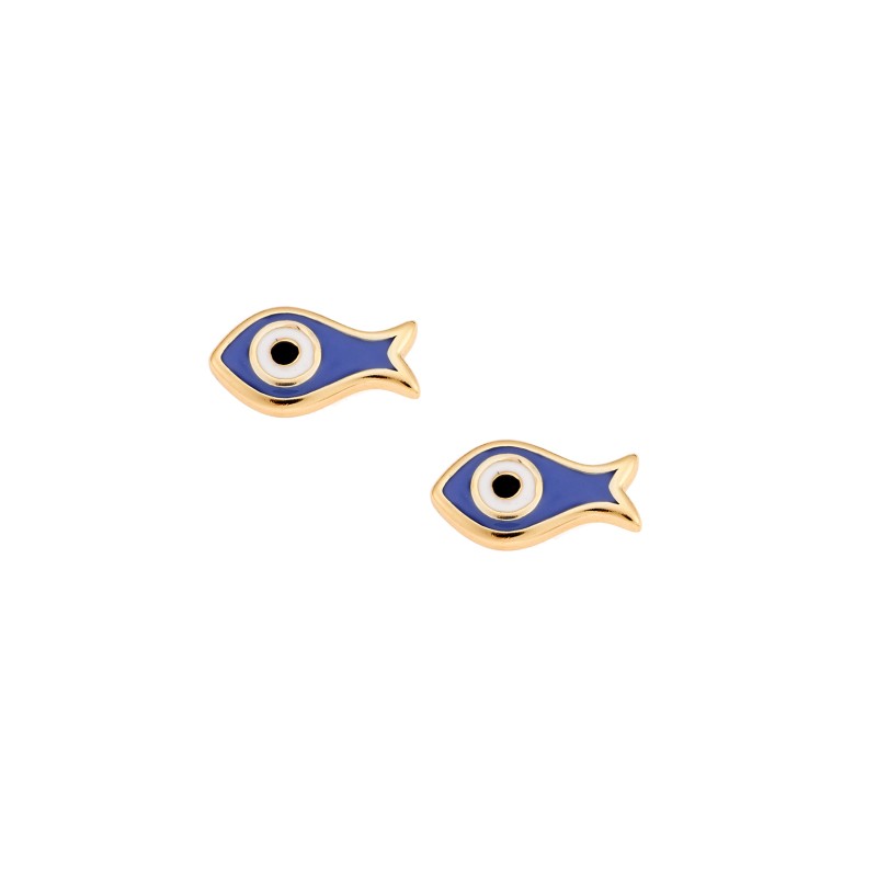 Σκουλαρίκια  επιχρυσωμένο ασήμι 925, μπλε ψαράκι με μάτι και σμάλτο