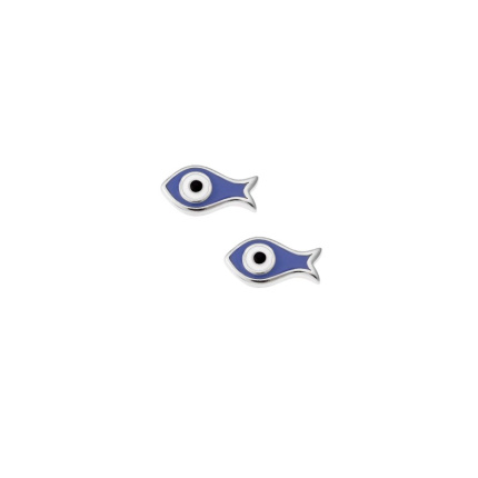 Σκουλαρίκια  ασήμι 925, μπλε ψαράκι με μάτι και σμάλτο