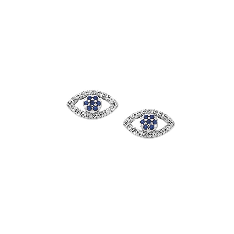 Σκουλαρίκια  ασήμι 925, μάτι με μπλε και λευκά ζιργκόν