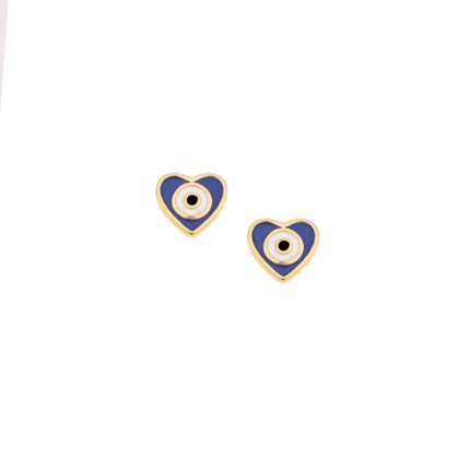 Σκουλαρίκια  επιχρυσωμένο ασήμι 925, μπλε καρδούλα με μάτι και σμάλτο