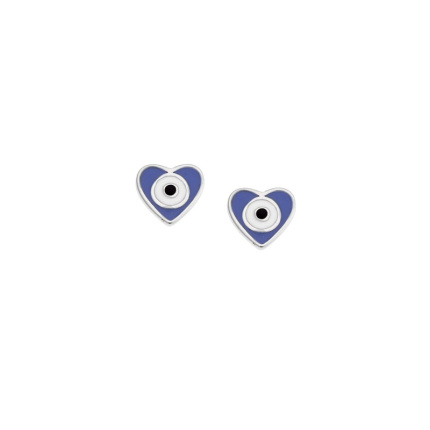 Σκουλαρίκια  ασήμι 925, μπλε καρδούλα με μάτι και σμάλτο