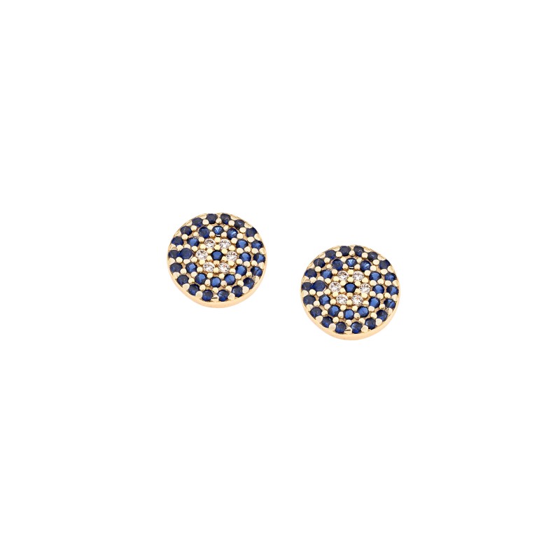 Σκουλαρίκια  επιχρυσωμένο ασήμι 925, μάτι στόχος με λευκά και μπλε ζιργκόν