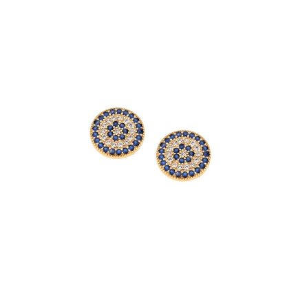Σκουλαρίκια  επιχρυσωμένο ασήμι 925, μάτι στόχος με λευκά και μπλε ζιργκόν