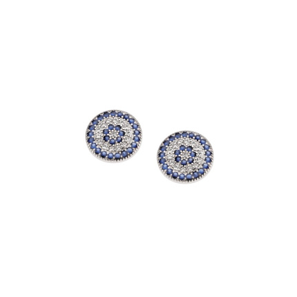 Σκουλαρίκια  ασήμι 925, μάτι στόχος με λευκά και μπλε ζιργκόν