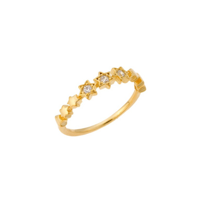 Δαχτυλίδι  κίτρινο επιχρυσωμένο ασήμι 925, βεράκι με αστεράκια και λευκά ζιργκόν