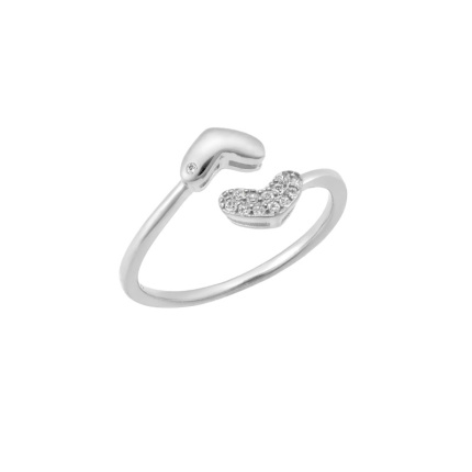 Δαχτυλίδι  ασήμι 925, διπλή καρδιά με λευκά ζιργκόν