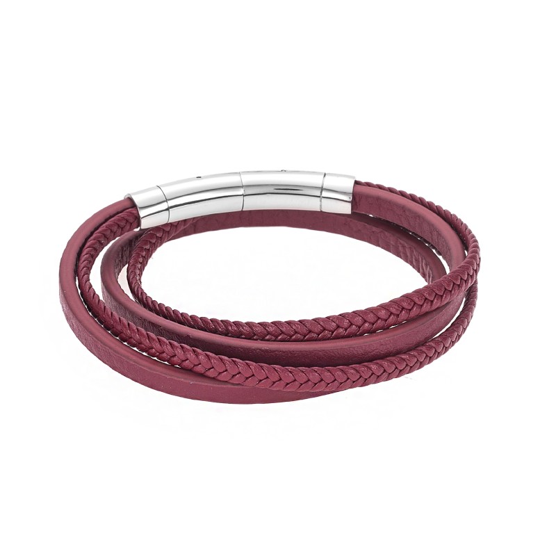 Βραχιόλι  Men's Steel Red Leather Strap