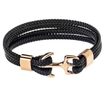 Βραχιόλι  Men's Steel Black Leather Strap