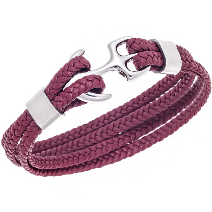 Βραχιόλι  Men's Steel Red Leather Strap