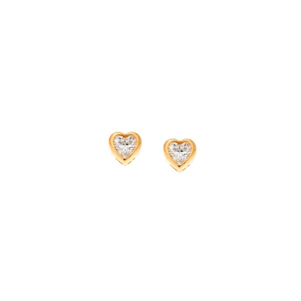 Σκουλαρίκια  επιχρυσωμένο ασήμι 925, καρδιά με λευκό ζιργκόν 0.4 cm