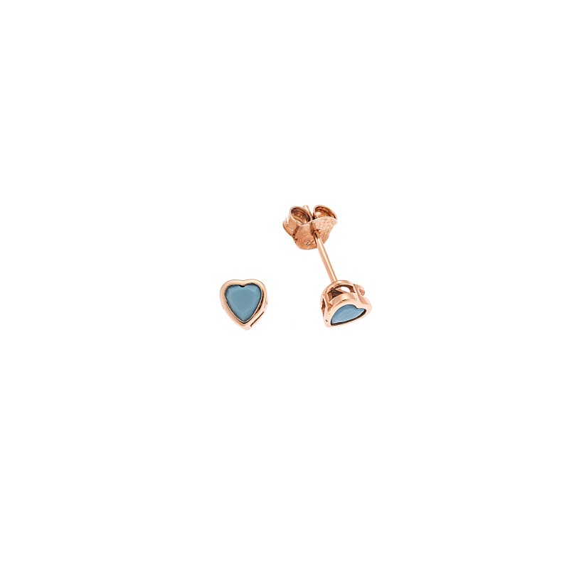 Σκουλαρίκια  ροζ επιχρυσωμένο ασήμι 925, καρδιά με τυρκουάζ ζιργκόν