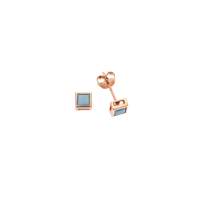 Σκουλαρίκια  ροζ επιχρυσωμένο ασήμι 925, τετράγωνο με τυρκουάζ ζιργκόν