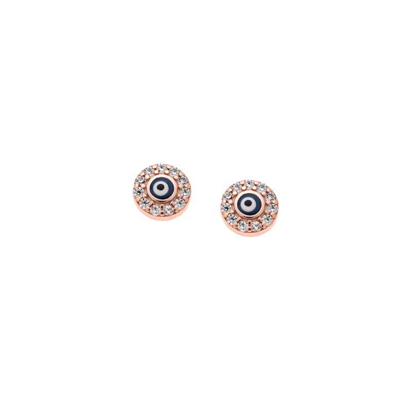 Σκουλαρίκια  ροζ επιχρυσωμένο ασήμι 925, μάτι στρογγυλό με ζιργκόν