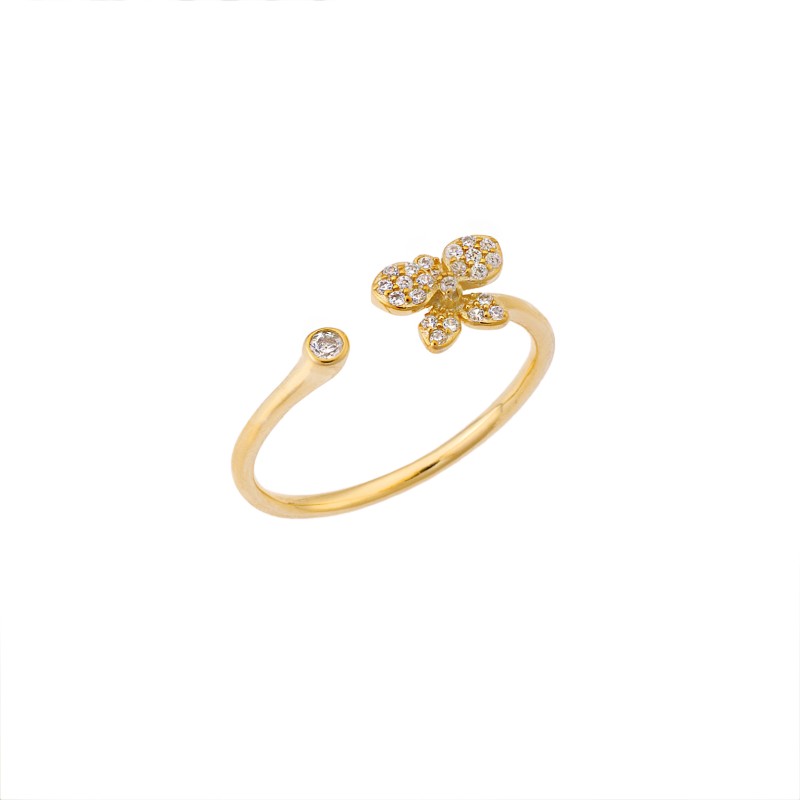Δαχτυλίδι  κίτρινο επιχρυσωμένο ασήμι 925, πεταλούδα με λευκά ζιργκόν