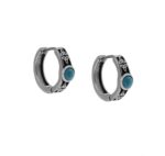 Σκουλαρίκι Ατσάλινο Κρίκος 3x14mm με Σχέδιο και Τυρκουάζ